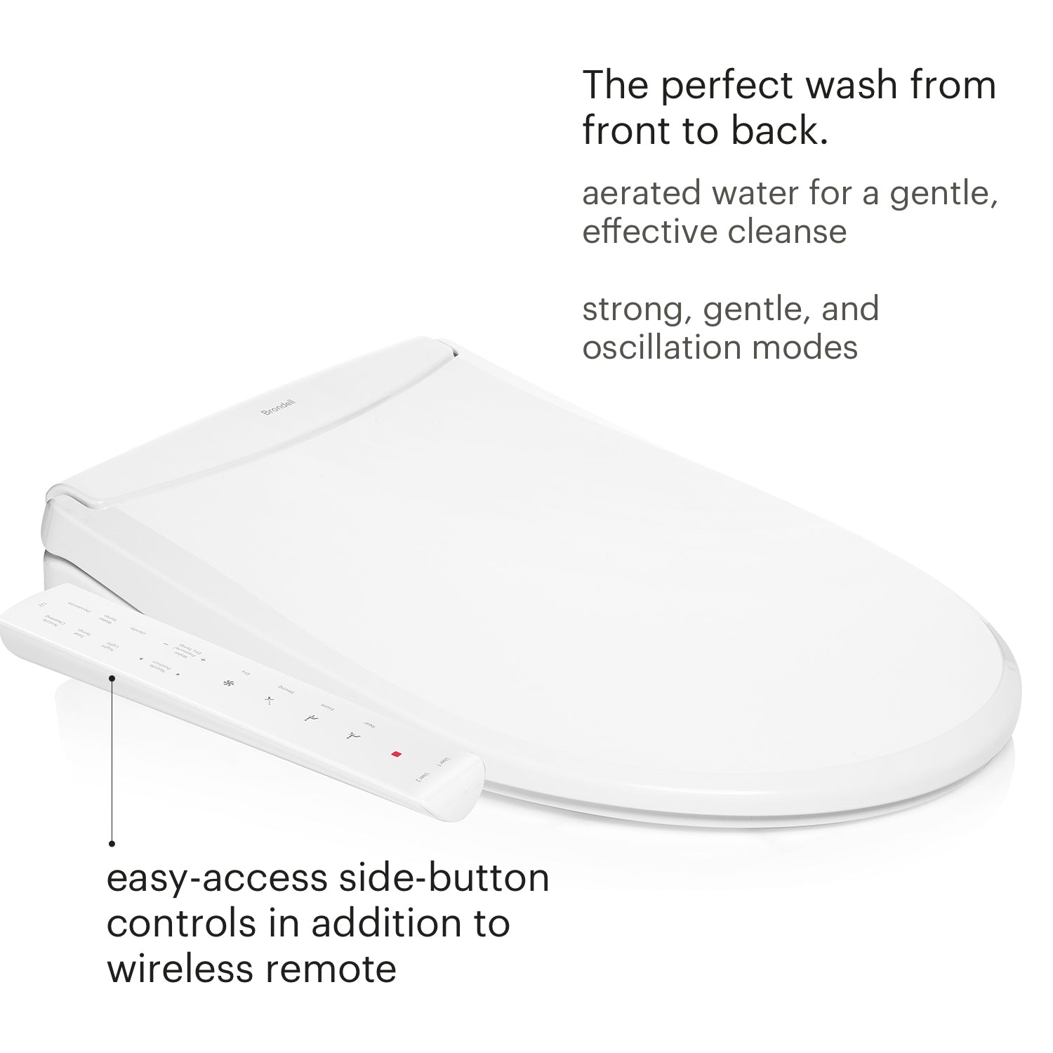 Brondell ELONGATED T22 Thinline Luxury Bidet Toilet Seat WHITE With Side Arm Control