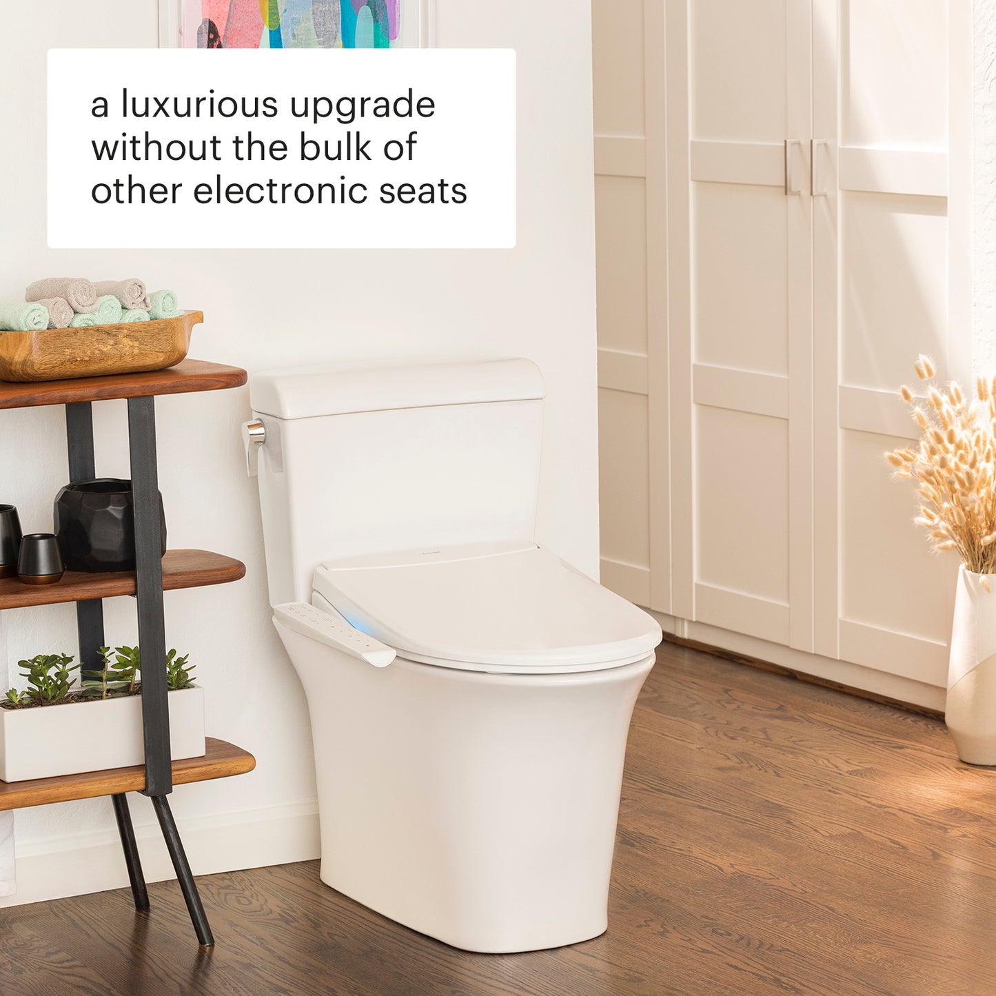 Brondell ELONGATED T22 Thinline Luxury Bidet Toilet Seat WHITE With Side Arm Control