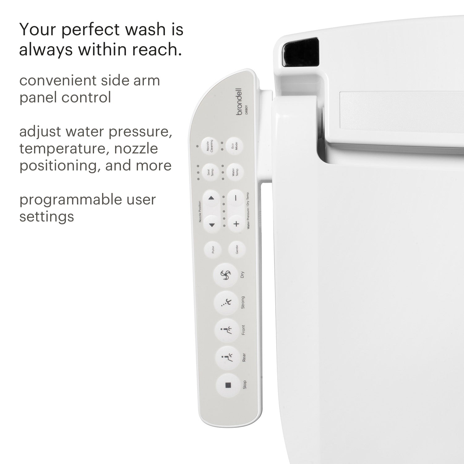 Brondell - ROUND DR801 WHITE Swash Select Advanced Bidet Seat With Sidearm Control