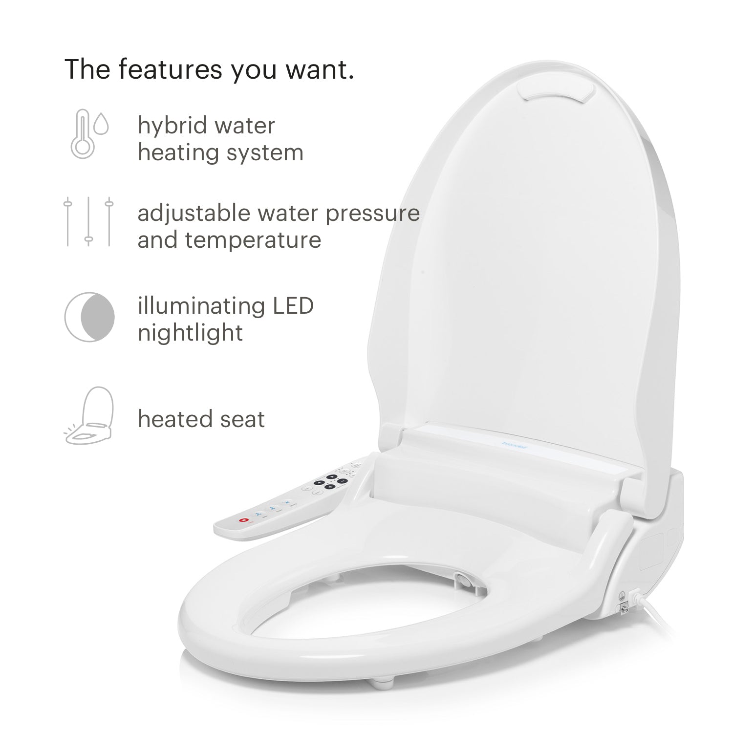 Brondell BL67 Advanced Bidet Toilet Seat Open.