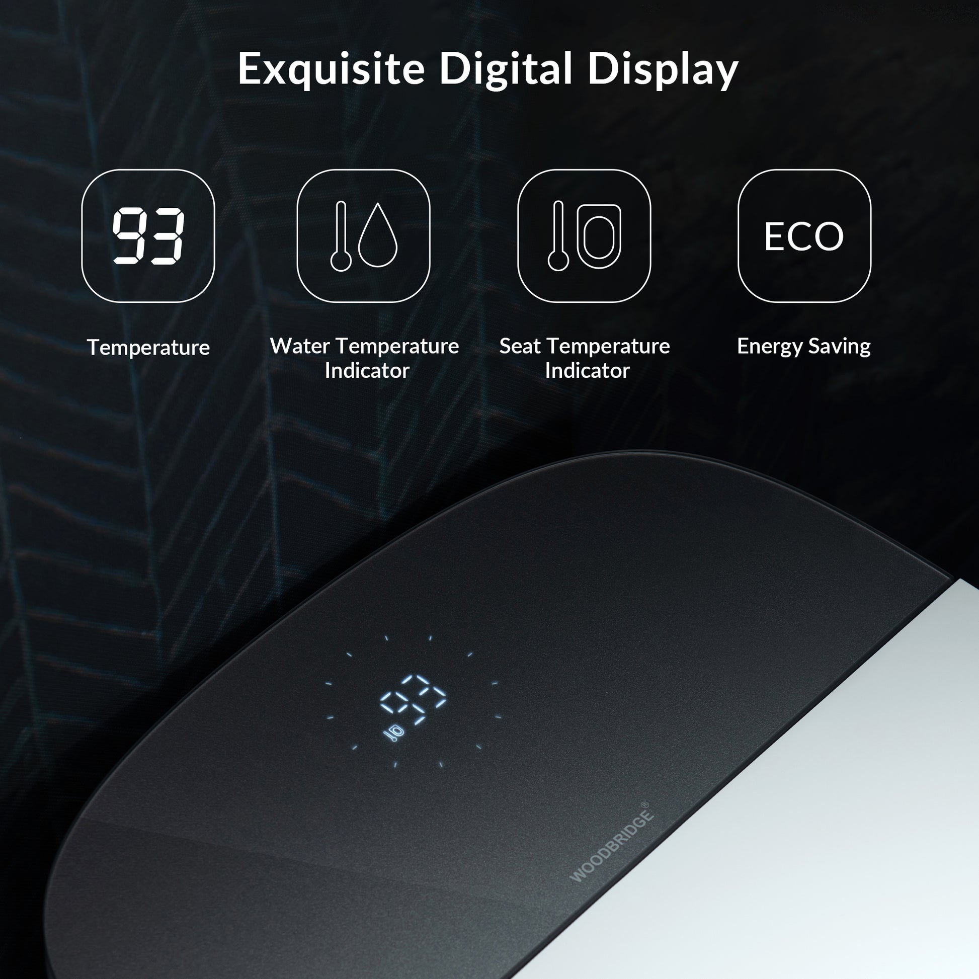 Digital display with temperature and indicator icons on a black background